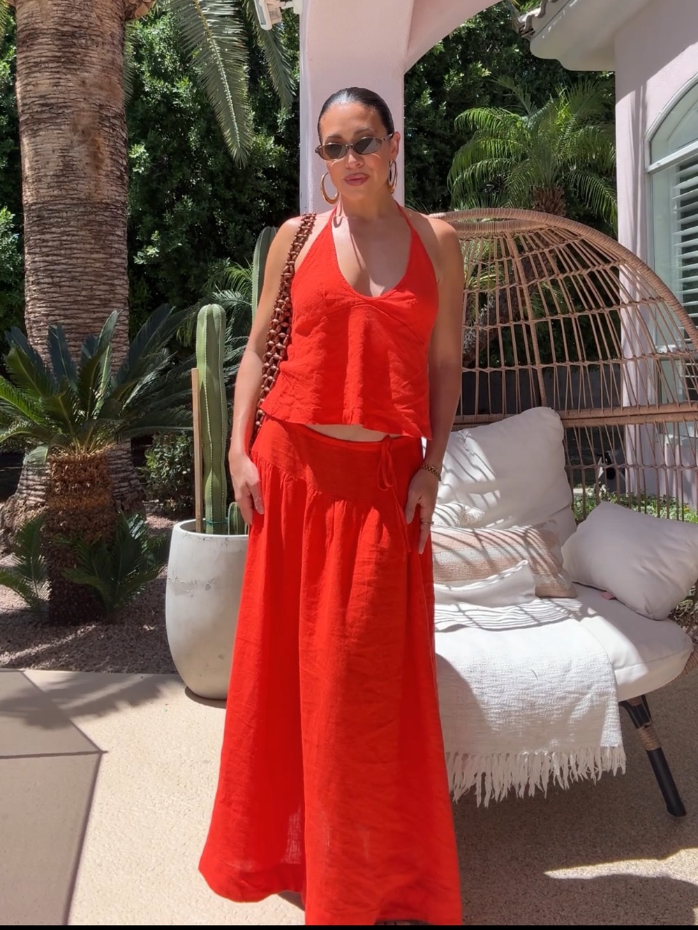 FREE PEOPLE Red Linen-Blend Maxi Skirt SET
